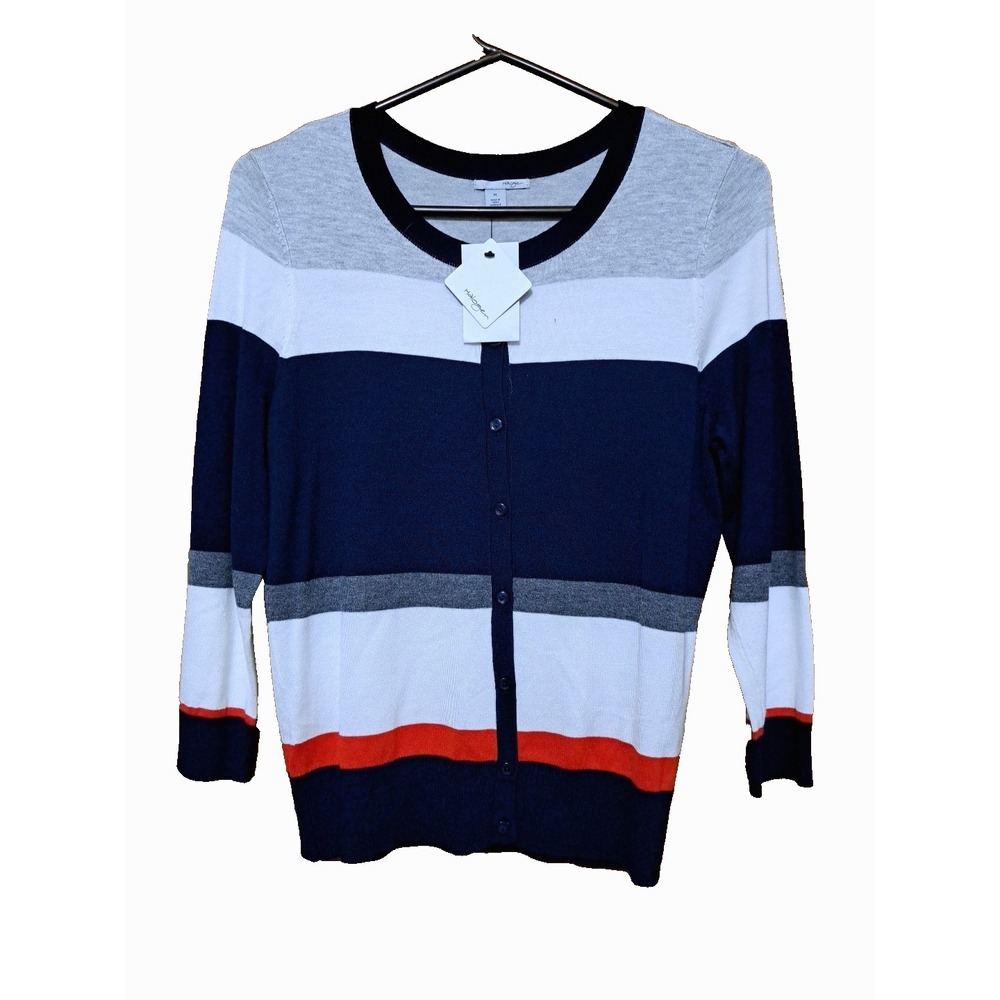 Halogen Women's Viscose Blend Striped Button-Up 3/4 Sleeve Cardigan Size M NWT